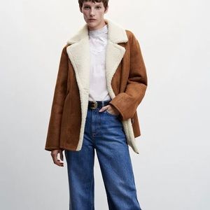 MANGO FAUX SUEDE SHEARLING JACKET